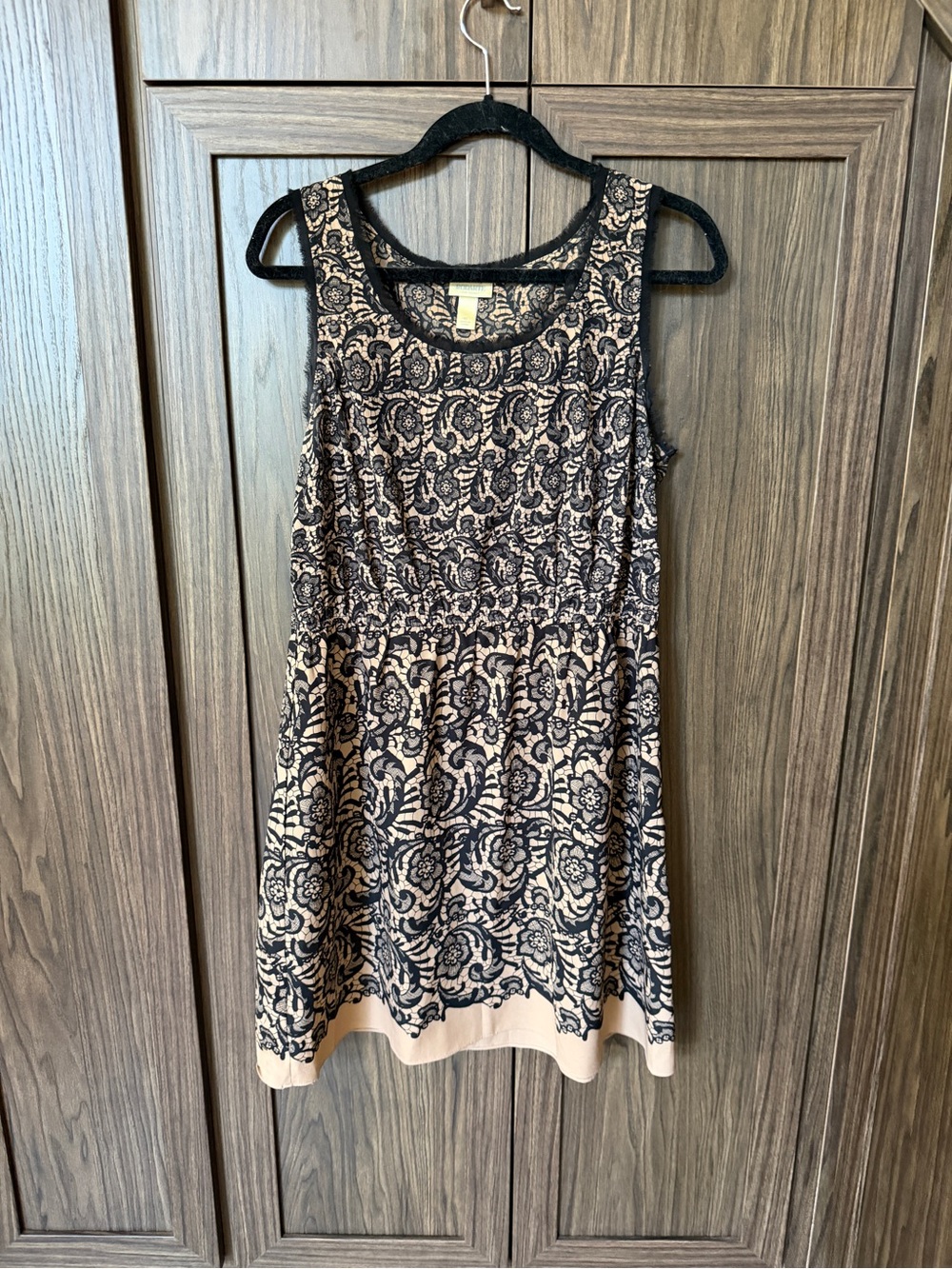 Rodarte for Target Black Lace-Style Print on Beige Sleeveless Mini Dress